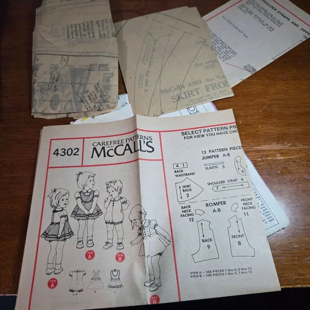 McCall's 4302 Toddlers Romper and jumper sewing pattern Size 2 Uncut 1974